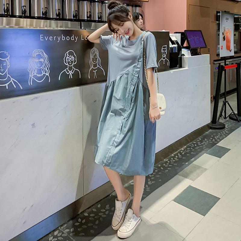 

2026 Patchwork Slimming Round Neck Short Sleeve Dress Medium