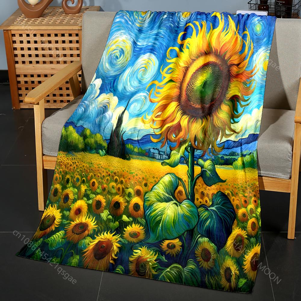 

Bright Sunflower and Swirling Sky Pattern Blanket Flannel Material Soft Warm for All Seasons Home Outdoor Camping Picnics RV 75x100cm