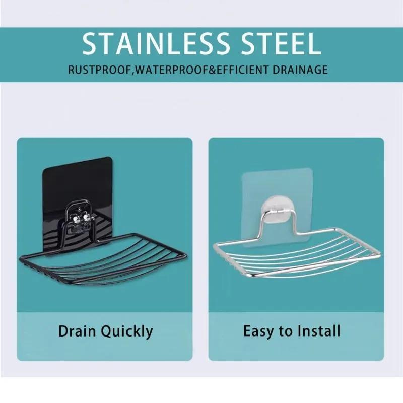 New Stainless steel soap box without drilling, wall-mounted bathroom soap box, bathroom net basket soap rack 1pcs