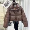 Women's Stand Collar Long Sleeve Cropped Jacket Loose Fit Casual Puffer Coat Winter Warm Outerwear