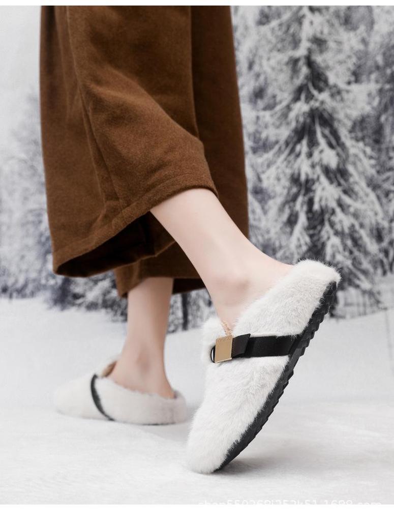 Damskie pluszowe bawełniane kapcie z zakrytymi palcami w stylu koreańskim na jesień i zimę