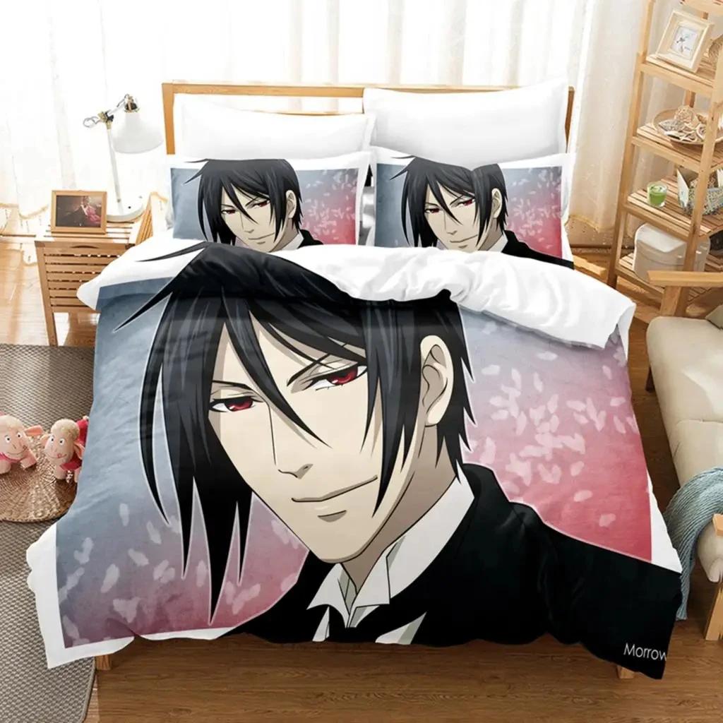 Anime Black Butler Sebastian Ciel Bedding Set,Duvet Cover Bed Set Quilt Cover Pillowcase,King Queen Twin Size Boys Girls Adults
