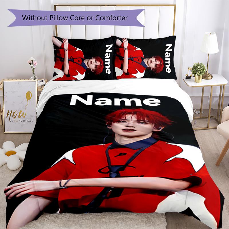 3pcs Custom Name TOP lands boy group Zhu Zhixin Bedding Set Duvet Cover Closure Includes 1 Duvet Cover & 2 Pillowcases for All Seasons Bedroom Decor