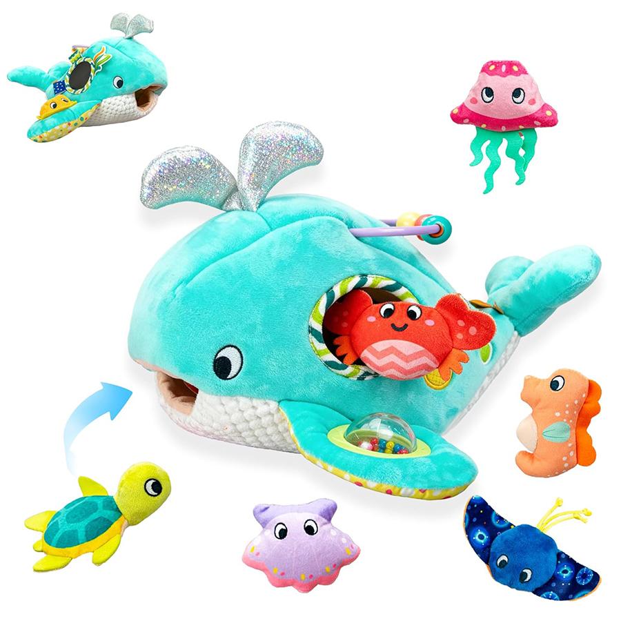 Baby Toys 6-12 Months, Barn Toys with Stuffed Farm Animals for Toddlers 1-3 Baby Plush Beehive wtih Rattles Squeaker Mirror