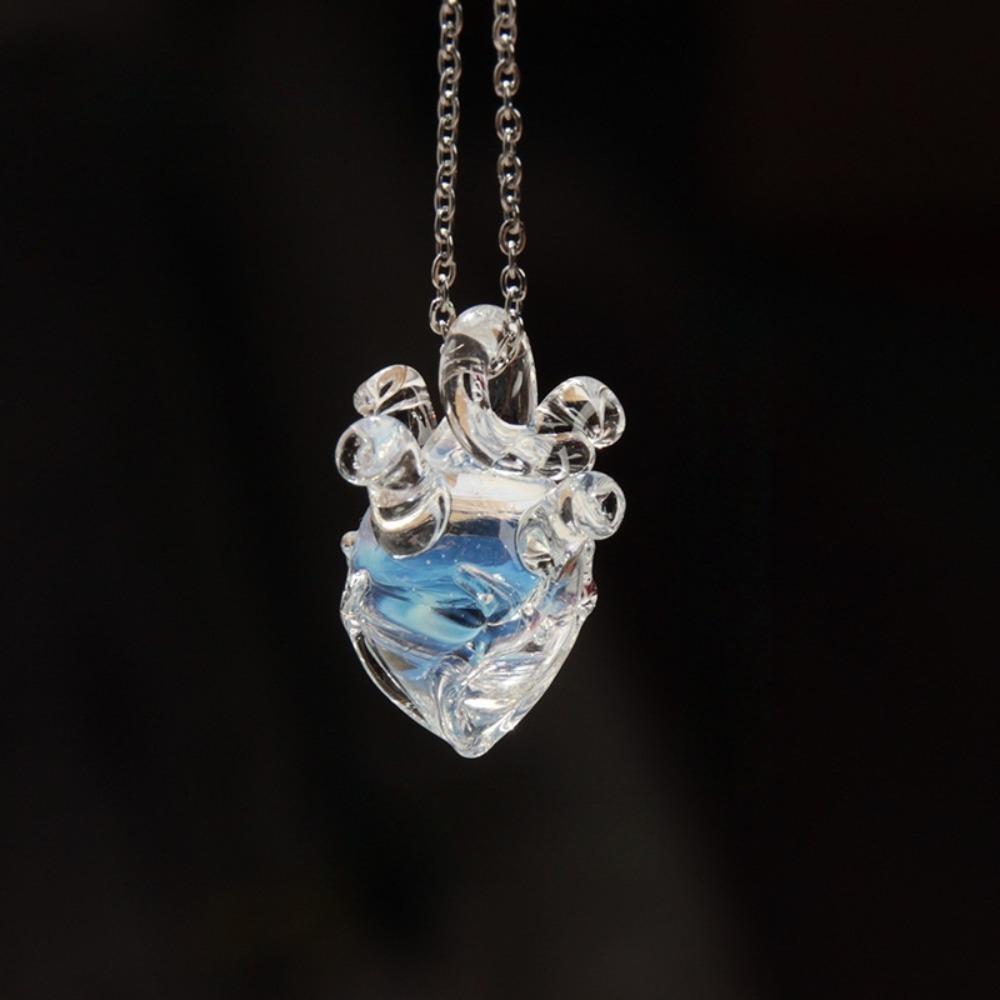Handmade Transparent Heart Pendant Necklace Dreamlike Coloured Glaze Chain Choker Girls