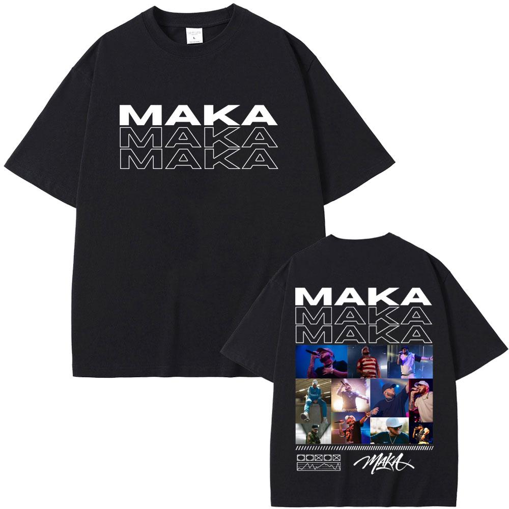 Rapper Maka Double Sided Print T-shirt Aura Tour Men Women Hip Hop Fashion Pop Music T Shirts Male Casual Black Vintage T Shirt