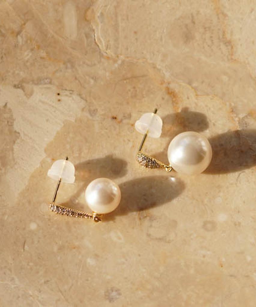 Alleun Silver 925 Cubic Teardrop Pearl Earrings Bold Mini