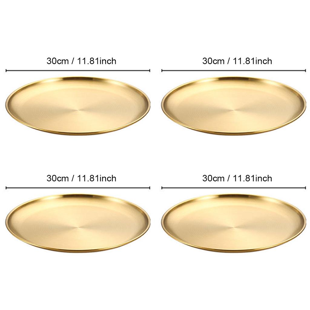 4-Piece Stainless Steel Dinner Plates Round Metal Plates Serving Tray Dessert Plates Dinner Dish for Home Camping  BBQ