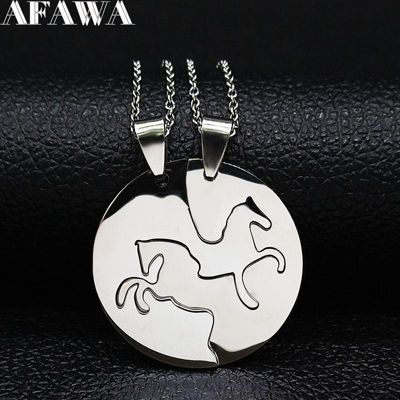 2PCS Horse Stainless Steel Chain Necklace for Women Men Horses Accessories Couple Love Necklace Jewelry Equestrian Gift N725S01
