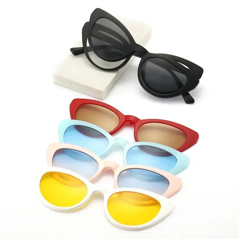 Occhiali da sole 6 in 1 Occhio di gatto Miopia Donna Clip magnetica Occhiali Ottica da vista Occhiali polarizzati per computer -0,5 a -10