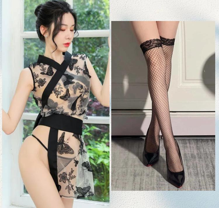 Sex underwear waist seal slit jade butterfly love flower kimono cheongsam perspective sexy underwear beautiful embroidery mesh yarn