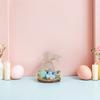 Rustic Farmhouse Easter Bunny Wooden Table Decoration Rabbit Holding Eggs Flowers Vintage Wood Bunny Spring Table Centerpiece