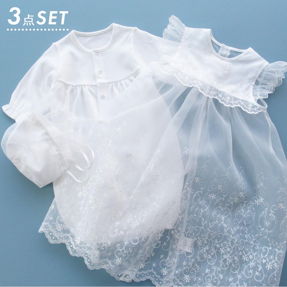 Fabricat în Japonia Palton Lung de Vară Brodat din Organza cu Pălărie pentru Rochiță de Botez 67702 [OP mini] Vizite,