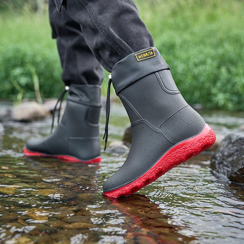 Black Long Tube Waterproof Rubber Rain Boots - Wear-Resistant Outdoor Summer Shoes