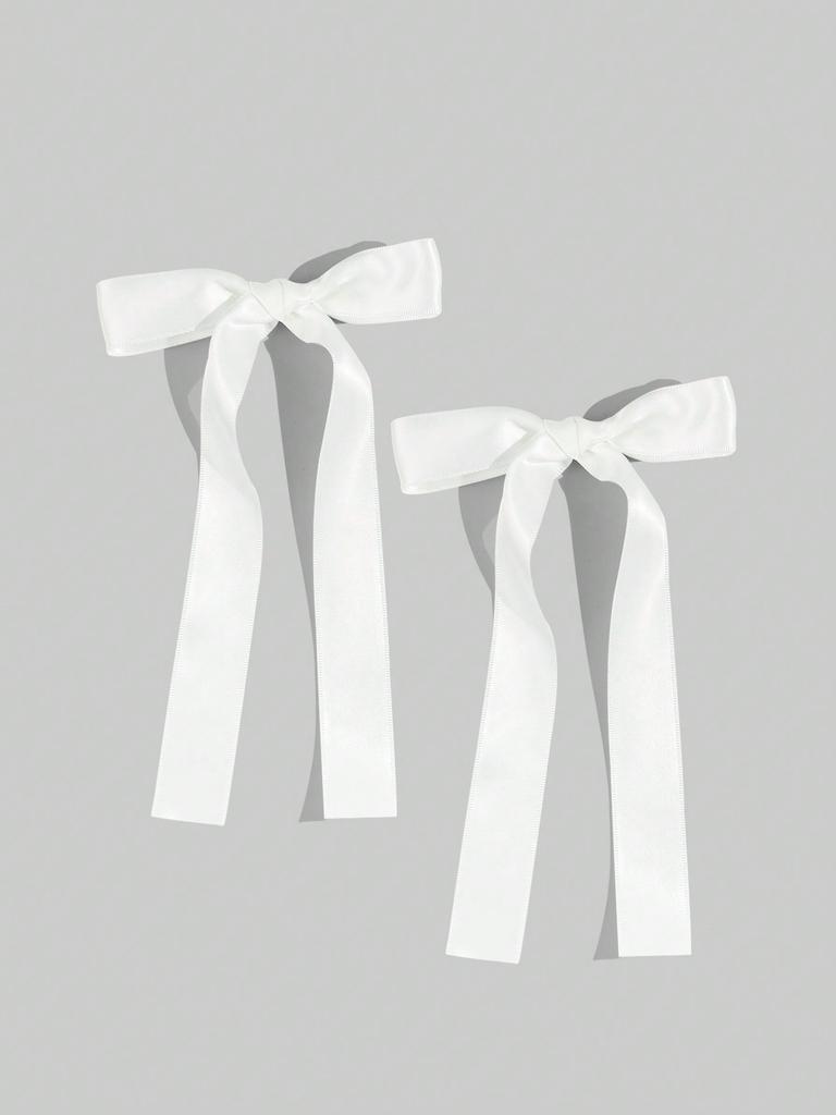 2 pieces of solid- long ribbon bow hairpins, classic and simple hairpin headwear, fashionable hair accessories for girls