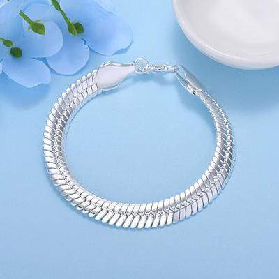 Flat Snake Silver Jewelry 10MM Simple Silver Jewelry Lobster Clasp Bracelet for Men