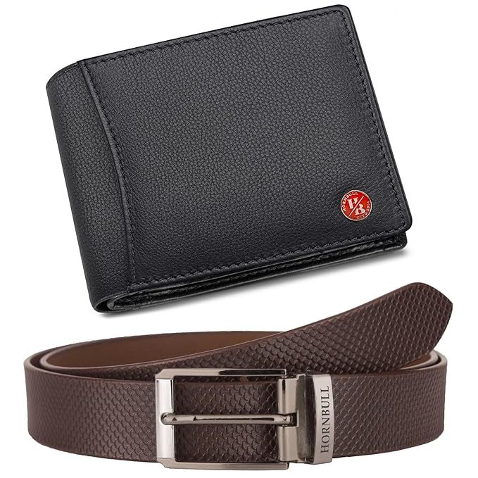 Set cadou pentru bărbați | Portofel negru și centură pentru bărbați