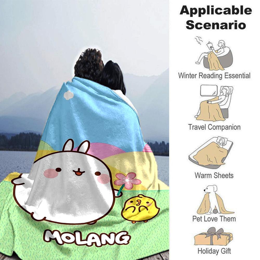 Cute Rabbit Flower Flannel Blanket Super Soft Warm Cozy Blanket for Sofa Bed Office Travel All‑Season Home Decor Gift