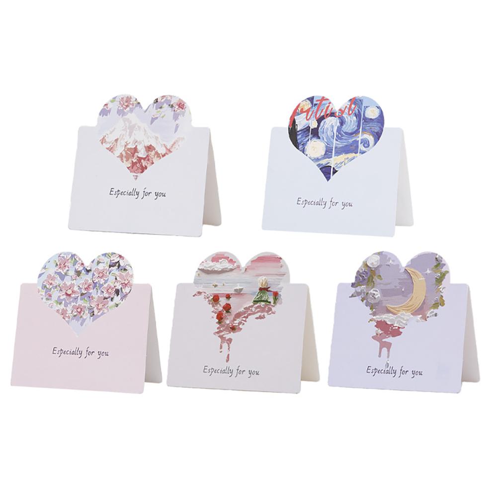 5 pieces of oil painting, three-dimensional love, creative gift cards, artistic and envelope hand drawn greeting cards