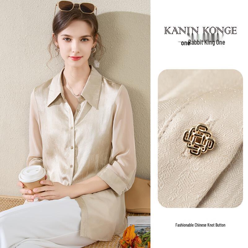 TUHUANG Women s 100% Mulberry Silk Jacquard Blouse L