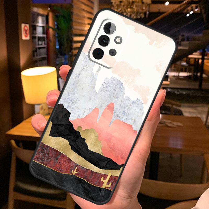 Gold Landscape Painting Case For Samsung Galaxy A56 A36 A54 A34 A14 A06 A16 A26 A12 A32 A52 A13 A33 A53 A15 A35 A55