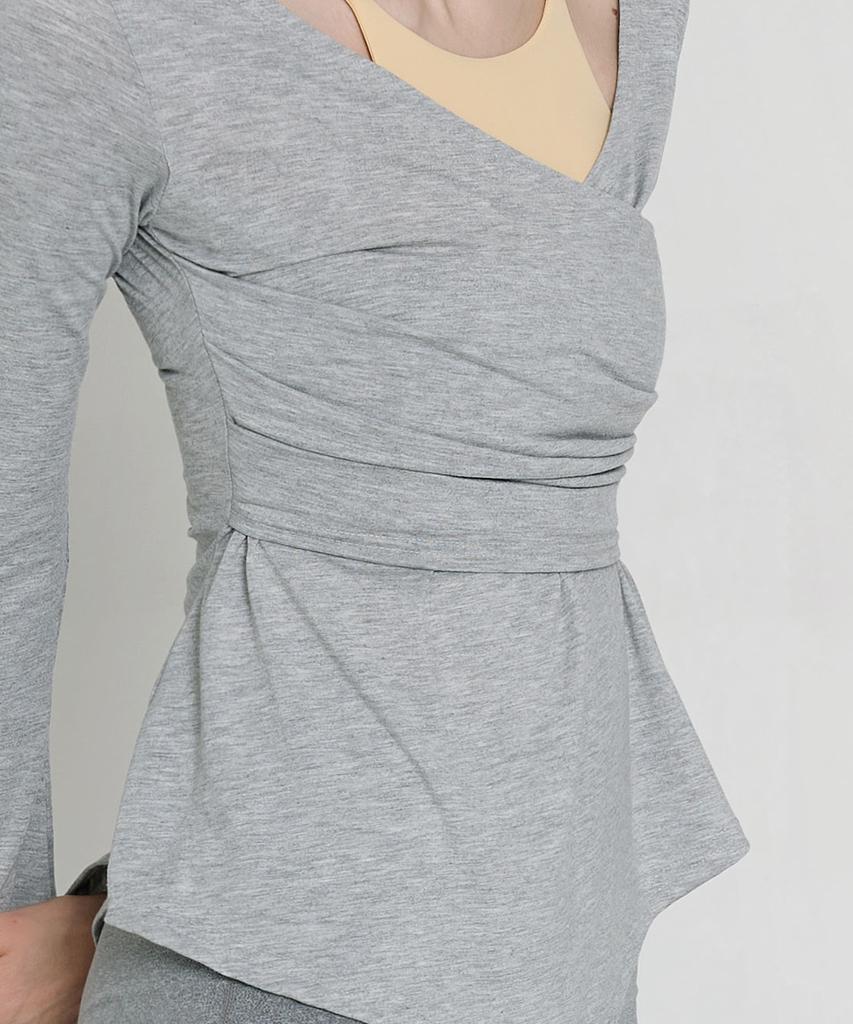 Debiweeo Asymmetrical Wrap Long Sleeve Devi-T0141-Melange Grey