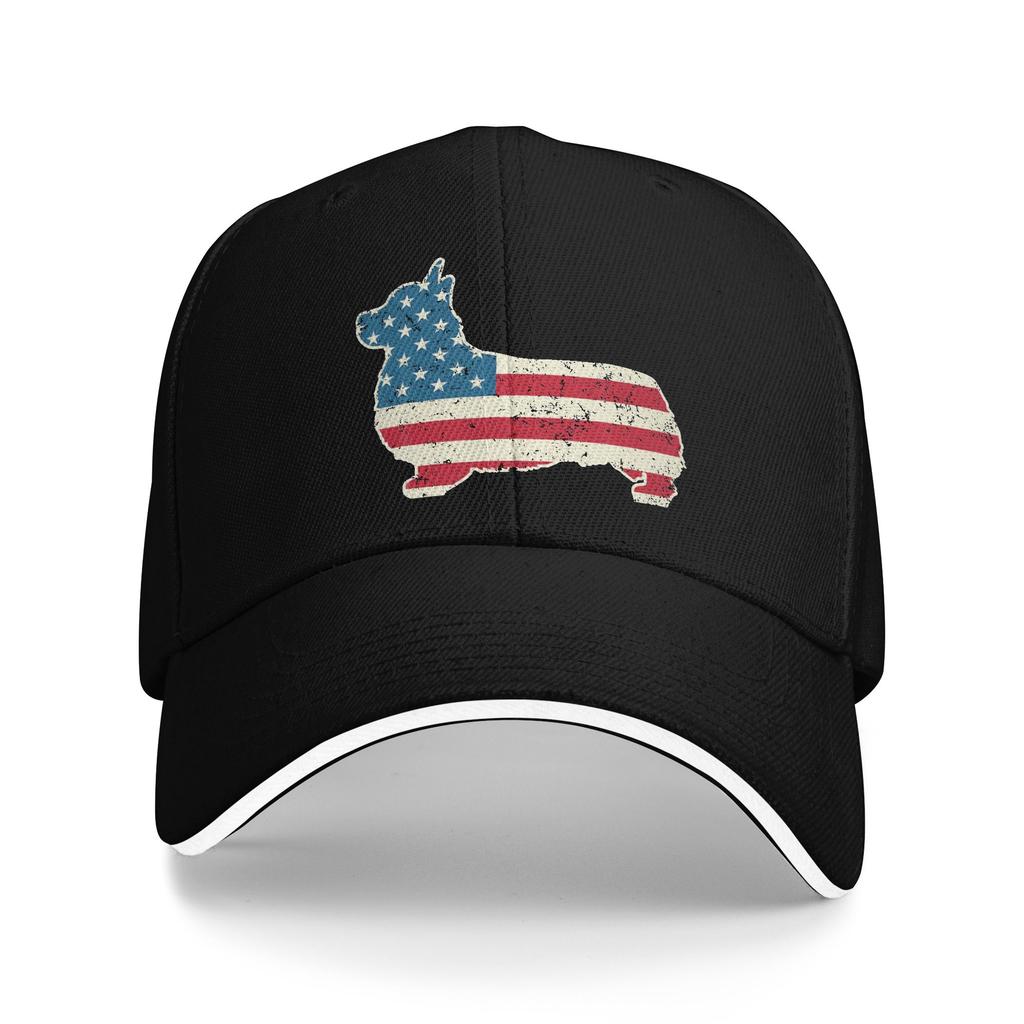 Patriotic Corgi American Flag Baseball Cap Adjustable Polyester Casual Snapback for Adults