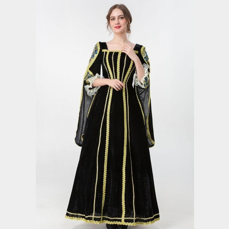 Halloween European Medieval Vintage Court Dress Noble Queen Velvet Dress Stage Costume