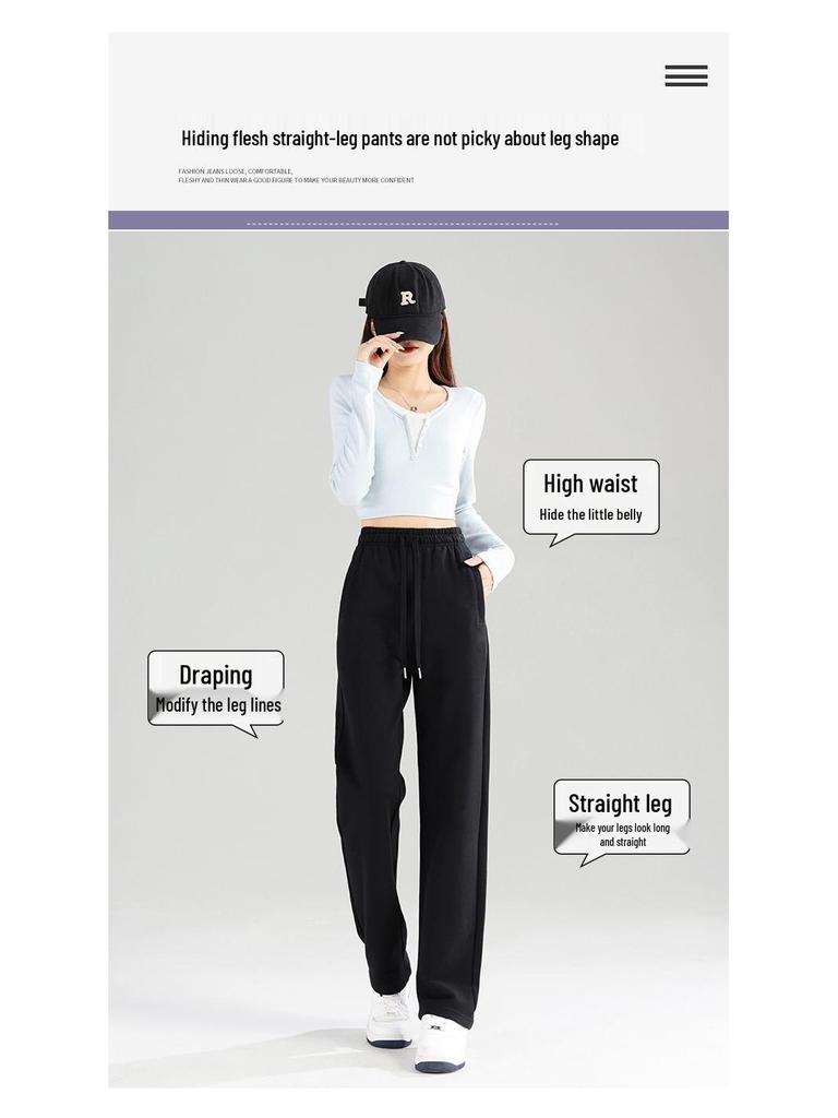 New Winter High-Waist Fleece-Lined Embroidered Pants - Women's Loose-Fit Warm Sweatpants