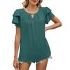 Women's  Spring Summer Solid Color V-neck Cutout Double-layer Sleeve Loose Chiffon T-shirt For Leisure Leisure Foreign Trade
