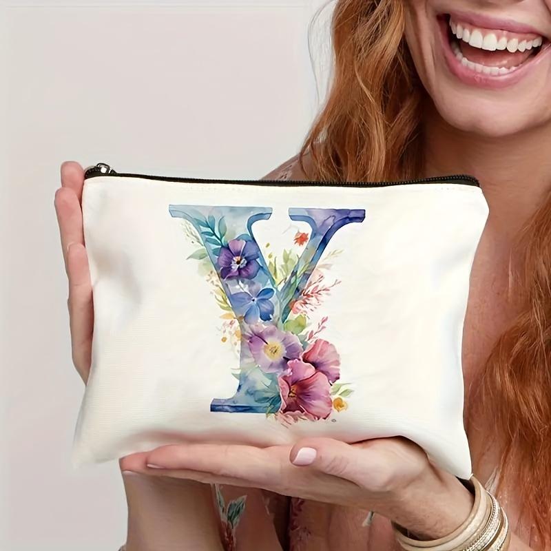 1pc Floral Alphabet Cosmetic Bag -Perfect For Travel, Weddings, And Bachelorette Parties For Bridesmaids And Maid Of Honor