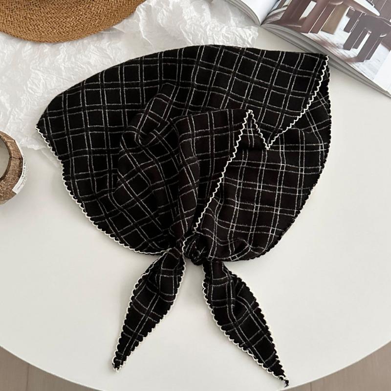 Autumn and winter new polished plaid rhombus triangle scarf fashion headscarf scarf temperament silk scarf retro small scarf