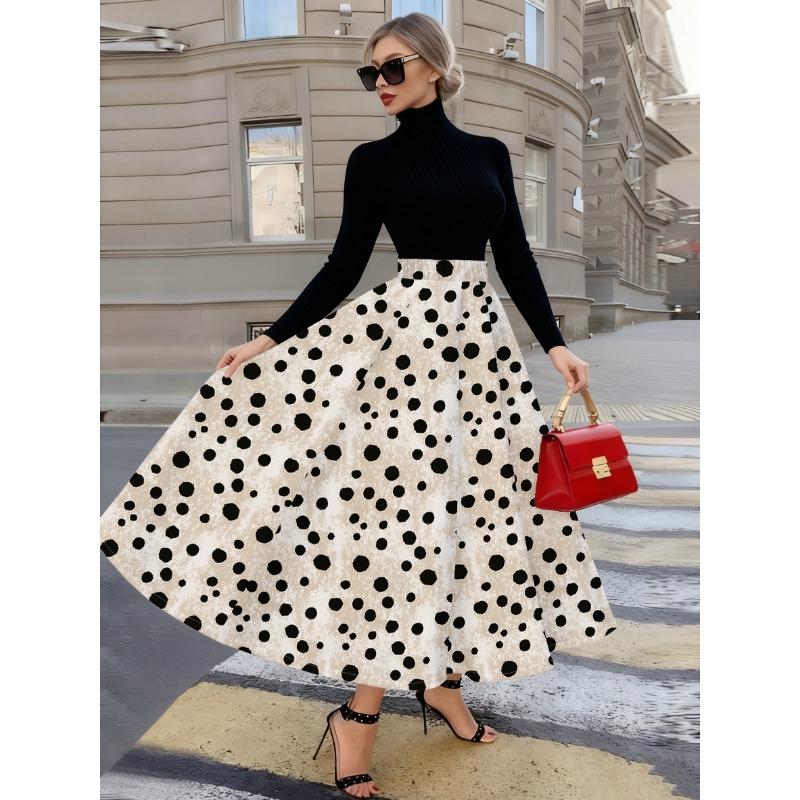Printed Design Summer Casual Style Black Polka Dot Cream  Half Skirt