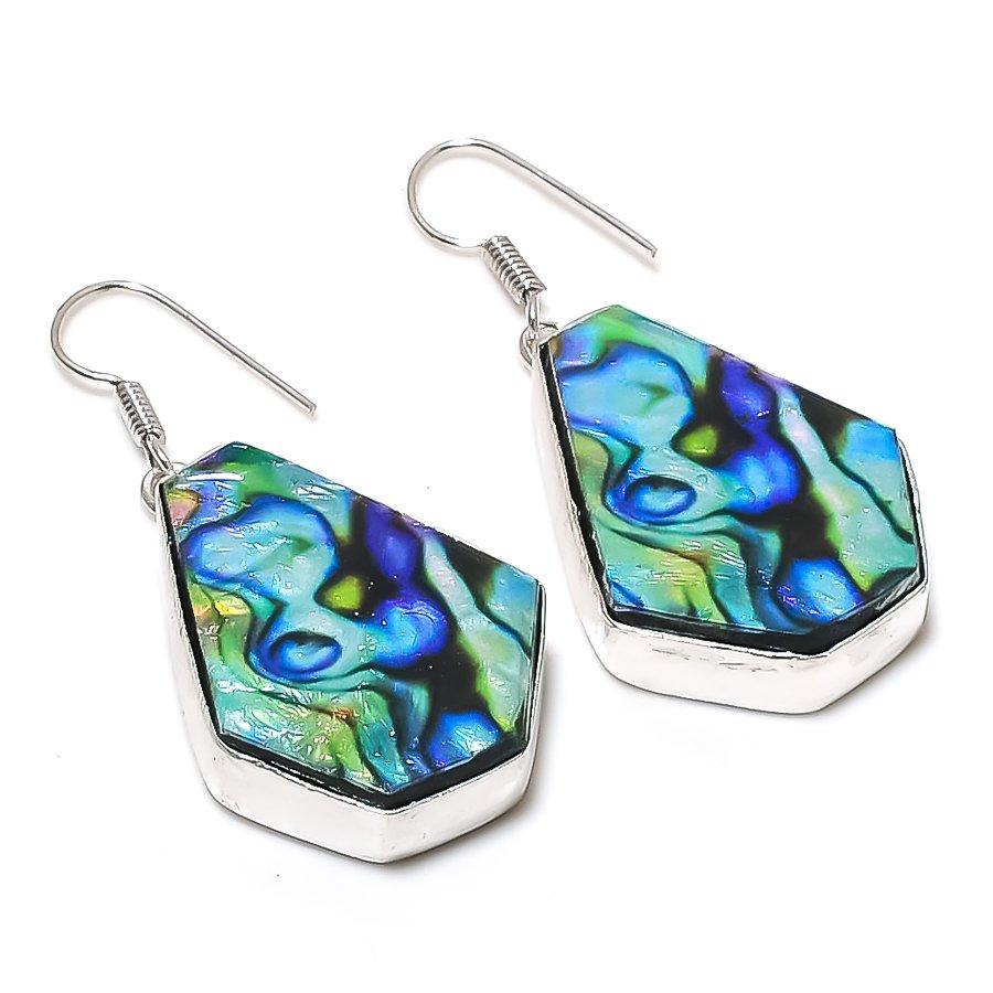 Natural Abalone Shell Gemstone 925 Sterling Silver Jewelry Earring 1.97 ETC-14076