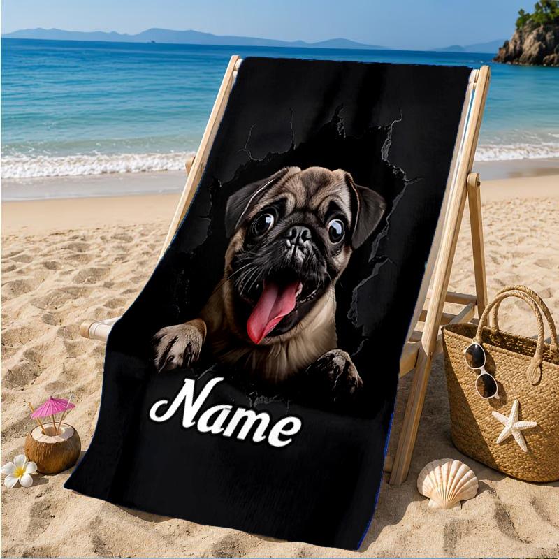 Custom Name Pomeranian through hole. Beach Towel Microfiber Beach Towel, Lightweight and Quick-Dry, for Summer Travel, Swimming Pool Gift