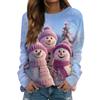 Women's Fashionable Casual Long-sleeved Retro Christmas Snowman Print Round Neck Top