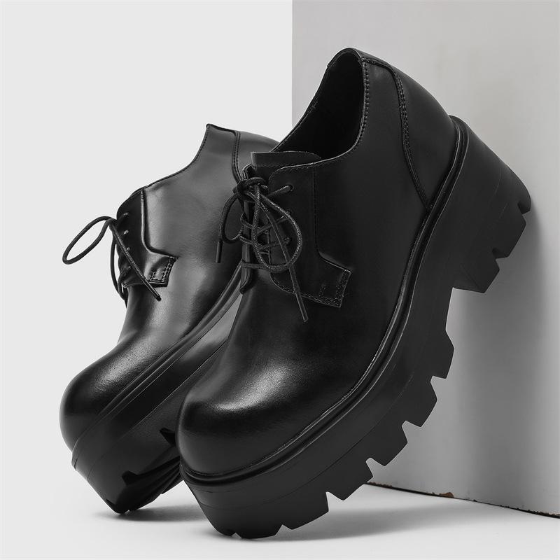Leather Shoes Men's Business Dress Big Head High Sense British Style Thick Sole Height Wedding Groom Derby Shoes G035-J