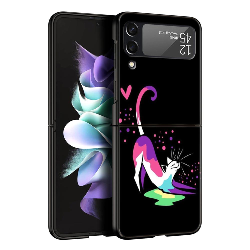 Colorful Cat Design Hard PC Phone Case For Samsung Galaxy Z Flip 7 6 5 4 Black Cover For Galaxy Z Flip 3 Foldable Shell Fundas