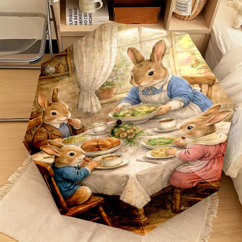 1PC Rabbit Carrots Garden Scene Automatic Umbrella - Suitable Travel Outdoor Portable Umbrella Birthday Gift Daily Essentials