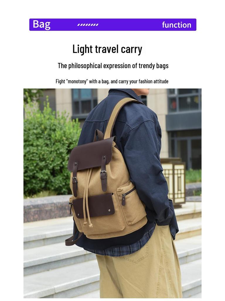 Vintage Canvas Backpack: Large Capacity, Travel & Laptop Bag with Drawstring Flap for Men