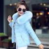 Women's Winter Hooded Short Cotton Jacket with Fur Collar - Slimming and Warm