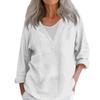 Women's Fashion Casual Cotton Linen V-Neck Long Sleeve Pullover Top