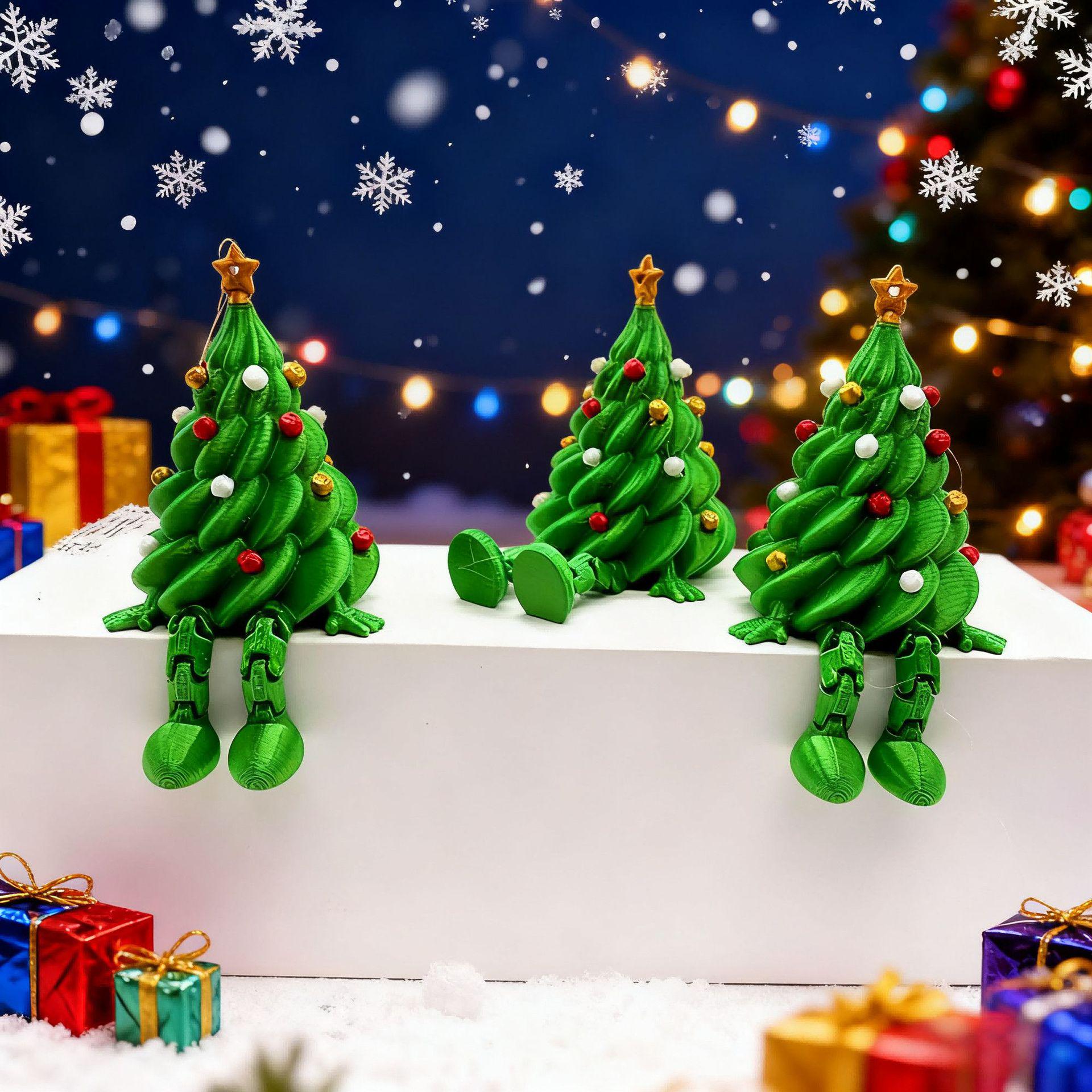 3D Printed Christmas Tree Ornament with Colorful Movable Joints Green-Christmas Tree