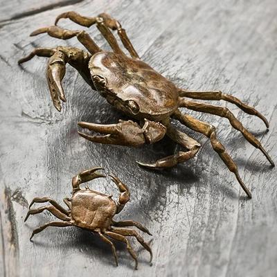 Metal Crab Figurine Ornament Bronze Vintage Miniature Animal Figurine Simulation Crab Model Toy Desk Ornament Home Decor Crafts