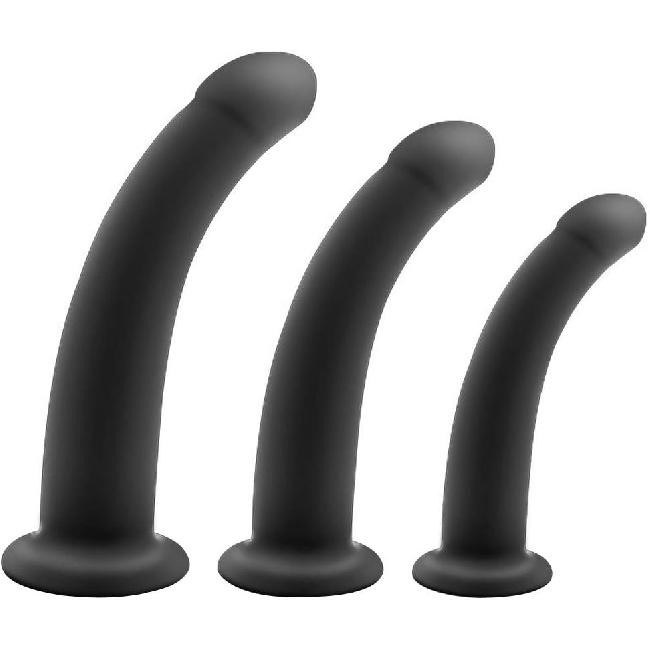 Beauty7 3PCS Silicone Beginner Strap On Harness Vaginal Dildo Set Curved Anus Butt Plug Glans Tip Flare End Penis Wearable Pegging Sex Toy Willy