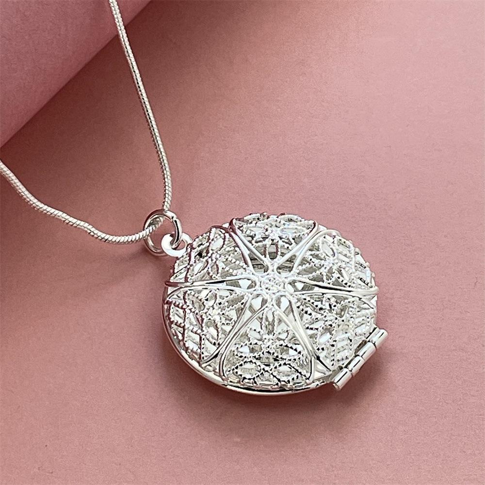 European and American 925 Silver 46CM Round Mesh Photo Frame Necklace 2026 46CM