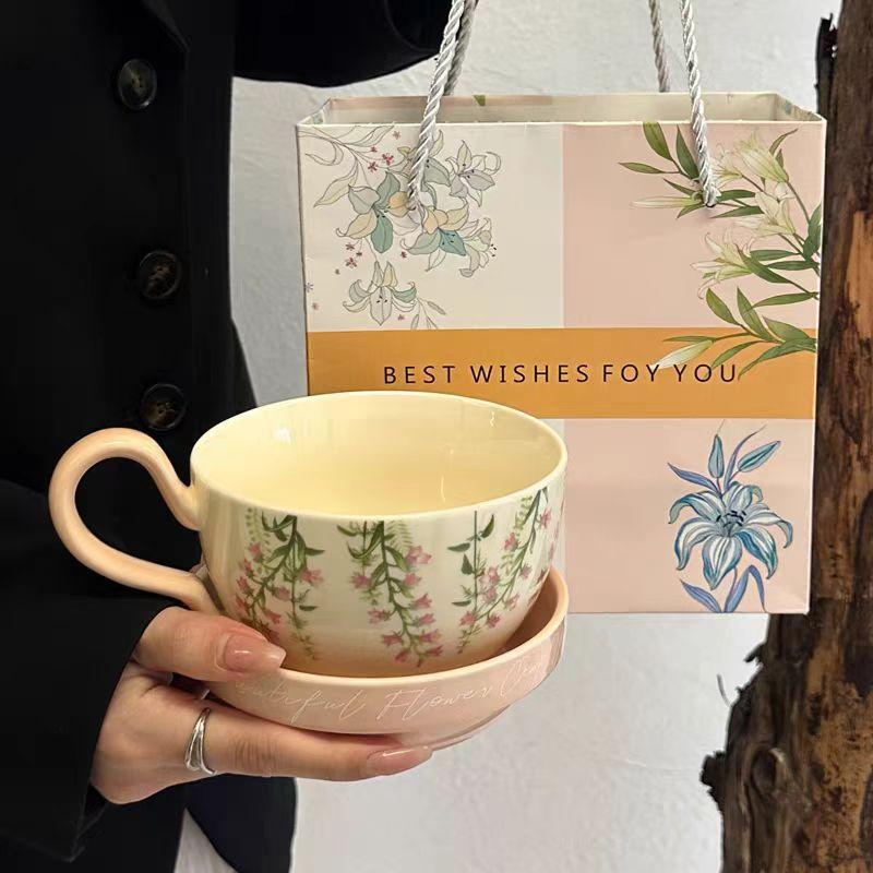 Retro Pastorale Kaffeetasse Untertasse Mit Deckel Große Keramiktasse Nachmittagstee Kaffee Wasserbecher Souvenir