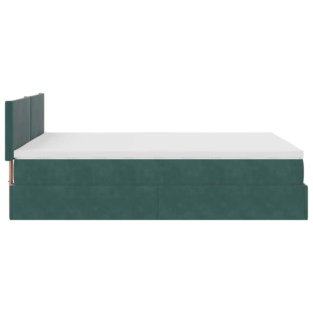 Ottoman Bed with Mattress Dark Green 140x190 Cm Velvet