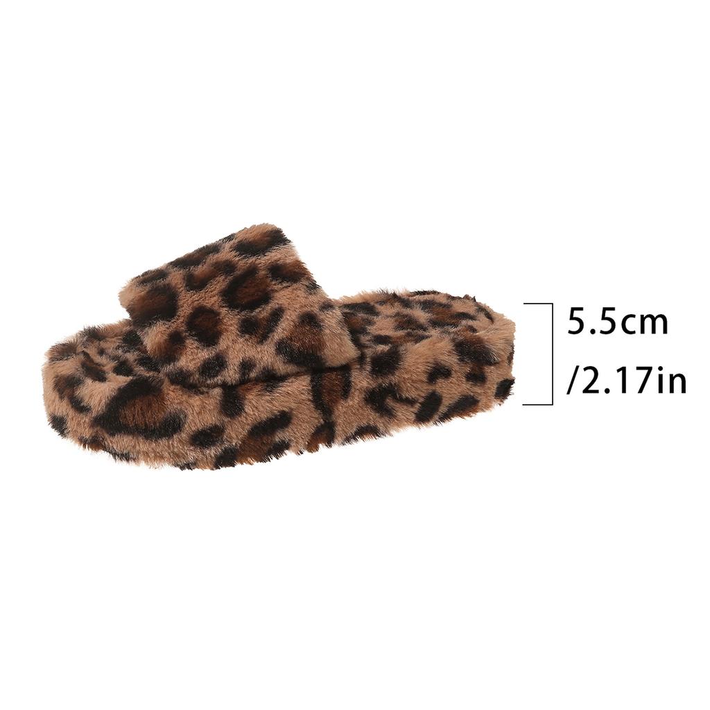 Modne Luksusowe Kapcie z Futra Leoparda Damskie Buty na Wysokiej Platformie Damskie Markowe Design Pluszowe Kapcie Outdoorowe