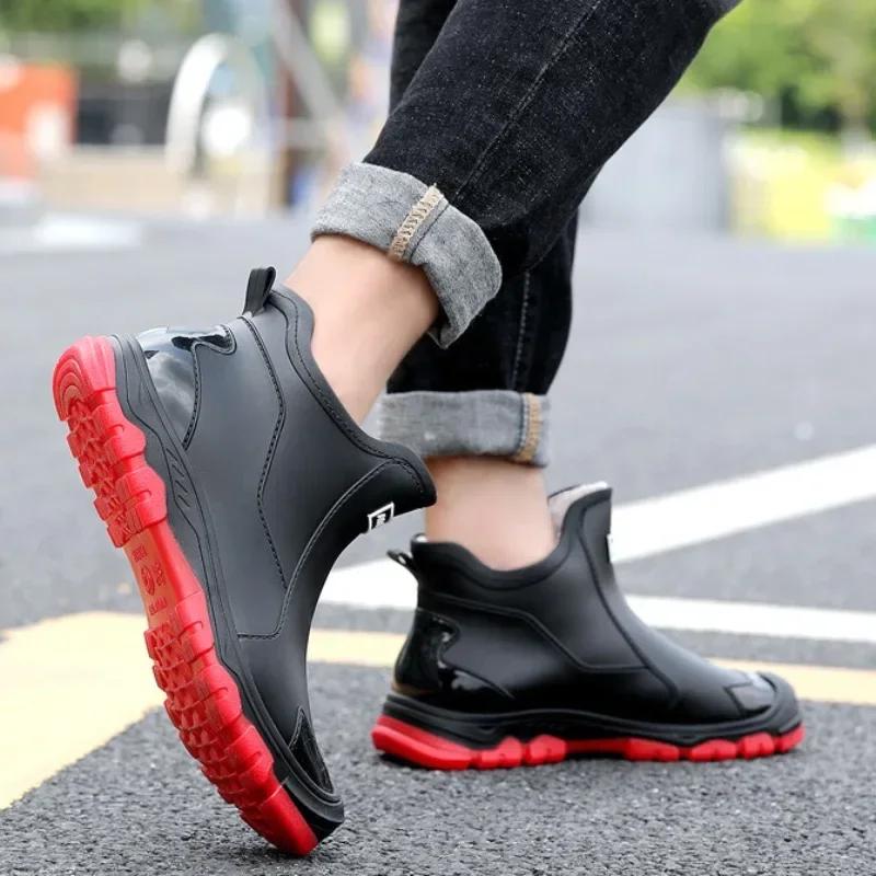 Fashion Men's Rain Boots Outdoor Waterproof Rubber Shoes Non-Slip Work Water Shoes for Men Winter Cotton Rain Boots Rubber Fishing Boots
